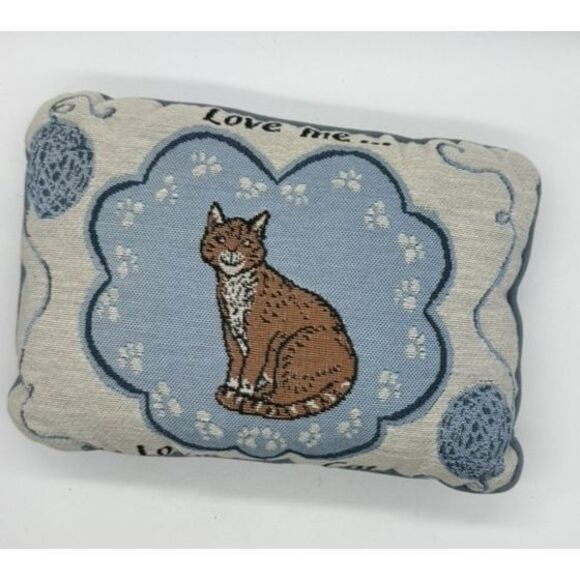 Decorative Cat Pillow Tapestry Cushion Love My Cat Cute Pet Decor 12x8 Throw Pil - Picture 1 of 6